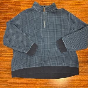 Lands End Men’s Quarter 1/4 Zip Heavy Pullover Sweatshirt Size XXL Blue Plaid